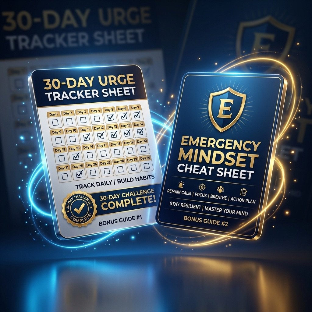 Free Bonus Guides Mockup - 30 Day Urge Tracker & Emergency Mindset Cheat Sheet